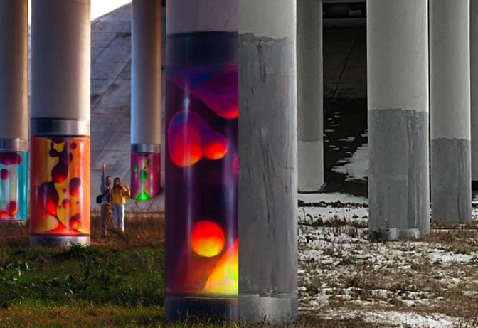 В Калуге закрасили серой краской граффити «Лава-ламповый курорт»